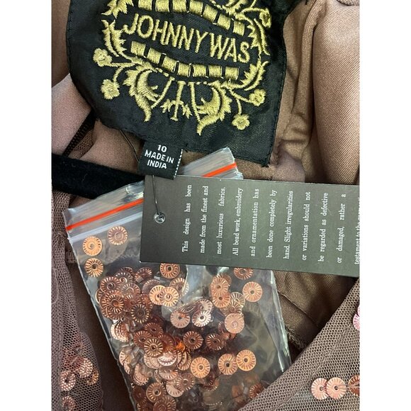 Johnny Was Sepia Mesh Copper Sequins Midi Dress Evening Sz 10 New - Picture 7 of 7